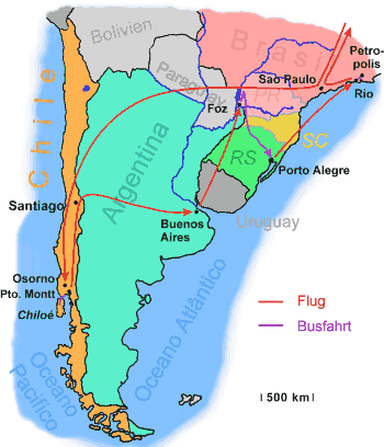 Reiseroute der Südamerika-Tour 2000
